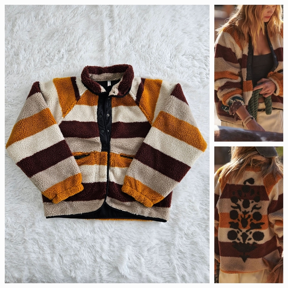 Free People Movement Hit The Slopes Fleece Button-up Jacket Logo Print NWT